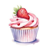 acquerello fragola cupcake. illustrazione ai generativo foto