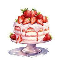 acquerello fragola torta. illustrazione ai generativo foto