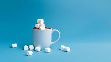 caldo cioccolato boccale con fuso marshmallows pupazzo di neve illustrazione ai generativo foto