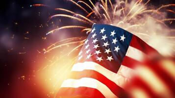 Stati Uniti d'America indipendenza giorno sfondo con fuochi d'artificio. illustrazione ai generativo foto