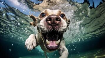 carino cane sott'acqua. illustrazione ai generativo foto