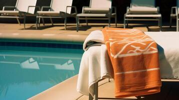 asciugamani vicino il piscina. illustrazione ai generativo foto