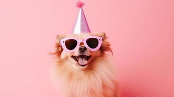 carino divertente cane su rosa sfondo. illustrazione ai generativo foto