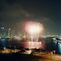 nuovo anno fuochi d'artificio. illustrazione ai generativo foto