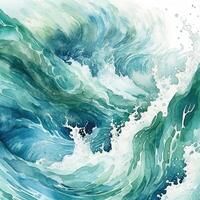 acquerello oceano onda sfondo. illustrazione ai generativo foto