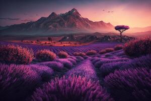 lavanda campo sfondo. illustrazione ai generativo foto