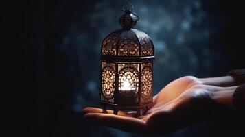 Ramadan kareem sfondo con lanterna. illustrazione ai generativo foto