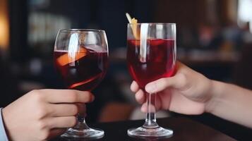 mani con bicchieri di cocktail. illustrazione ai generativo foto