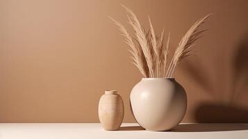 minimalista sfondo con vaso e asciutto fiori. illustrazione ai generativo foto