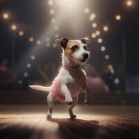 Jack russell cane nel un' leggero rosa balletto gonna è danza piace un' ballerina, illustrazione ai generativo foto