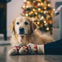 accogliente cane con calzini. illustrazione ai generativo foto