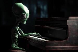 brutto e pauroso guardare extraterrestre alieno giocando un' pianoforte. ai generato foto