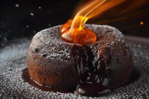 delizioso lava torta su un' piatto Prodotto fotografia. ai generato foto