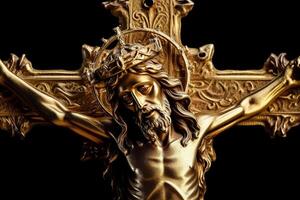 d'oro attraversare di Gesù Cristo crocifisso. religione e cristianesimo concetto. ai generato foto