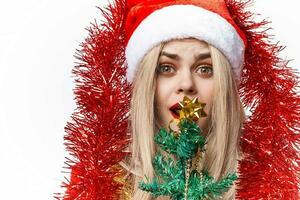 donna indossare Santa costume decorazione vacanza Natale leggero sfondo foto