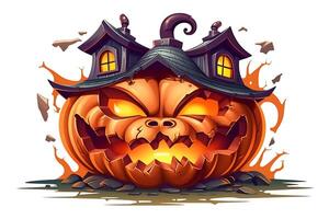 Halloween zucca con un' Casa su il superiore generativo ai foto