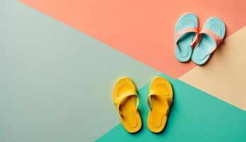 Flip flop su un' luminosa sfondo nel estate concetto con generativo ai foto