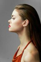 donna vestito lato Visualizza fascino rosso labbra avvicinamento foto