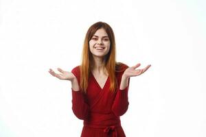 bella donna nel rosso vestito in posa Natale emozioni foto