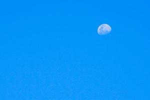 mezza luna in una giornata di sole isolata sui precedenti del cielo blu foto
