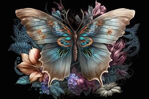 acquerello colorato farfalla fiori sfondo, generativo ai. foto