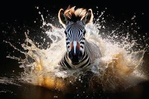 vicino su ritratto di ipnotizzante zebra fotografia creato con generativo ai tecnologia foto