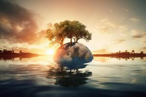 pianeta terra clima modificare albero concetto creato con generativo ai tecnologia. foto