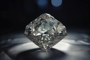 un' grande scintillante diamante di un' drk superficie creato con generativo ai tecnologia. foto