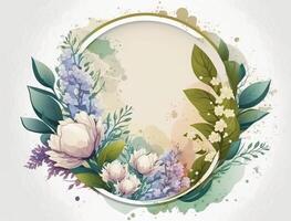 floreale saluto carta con giardino fiori. illustrazione su bianca nel acquerello stile. generativo ai foto