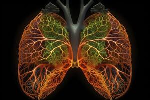 3d polmoni creato con rami e le foglie. generativo ai foto