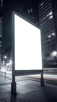 un' grande tabellone su un' città strada a notte. generativo ai foto