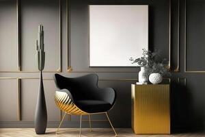 telaio modello nel un elegante nero arte deco interno con oro arredamento. generativo ai illustrazione foto