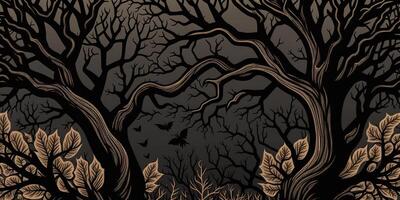 ai generato. ai generativo. incisione Vintage ▾ retrò incisione linocut spaventoso il male Halloween foresta illustrazione. grafico arte foto