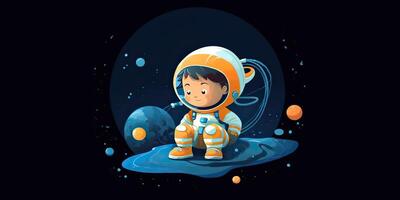 ai generato. 2d ragazzo ragazzo persona uomo personaggio a Luna galassia. astronauta nel galassia spazio. ai generativo. grafico arte foto