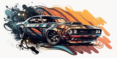 ai generato. realisitc cartone animato illustrazione di auto sportiva muscolo auto mustang nel Vintage ▾ retrò stile. ai generativo. grafico arte foto