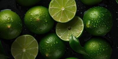 ai generativo. ai generato. macro tiro fotografia di fette Limes verde tropicale frutta. grafico arte foto