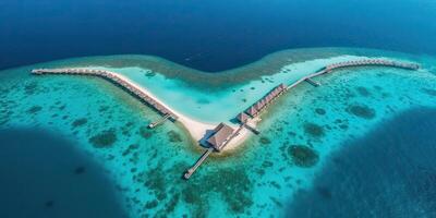 ai generato. ai generativo. aereo fuco foto realistico illustrazione di isola Maldive nel cuore forma. Paradiso avventura vacanza tropicale vibrazione. grafico arte