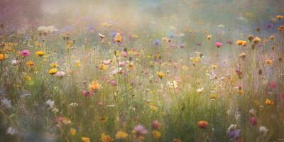 ai generativo. ai generato. selvaggio fiori primavera all'aperto campo. romantico natura amante amore estetica vibrazione. grafico arte foto