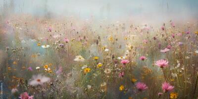 ai generativo. ai generato. selvaggio fiori primavera all'aperto campo. romantico natura amante amore estetica vibrazione. grafico arte foto