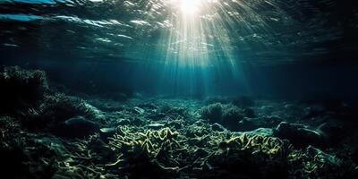 ai generato. ai generativo. foto di sotto mare oceano mondo. marino nautico con darm mustic umore avventura vibrazione. grafico arte