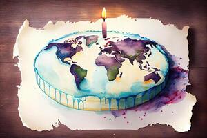 mondo carta geografica su un' torta. generativo ai foto