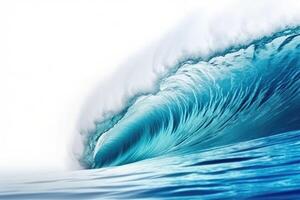 bellissimo in profondità blu tubo onda nel il oceano su bianca sfondo. generativo ai foto