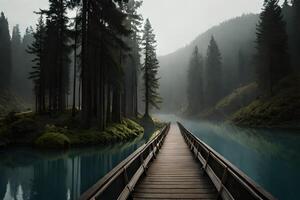 bellissimo lago sotto il montagne ai generato foto