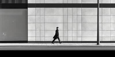 ai generato. ai generativo. monocromatico nero e bianca città urbano foto realistico illustrazione con solitario persona. noir Dramma solitario vibrazione. grafico arte