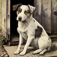 ai generato. ai generativo. foto realistico vecchio Vintage ▾ retrò foto illustrazione di animale domestico carino cane. mano colorato fotografia. grafico arte