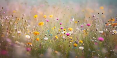 ai generativo. ai generato. selvaggio fiori primavera all'aperto campo. romantico natura amante amore estetica vibrazione. grafico arte foto