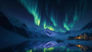 aurora Borealis al di sopra di il montagne ai generato foto