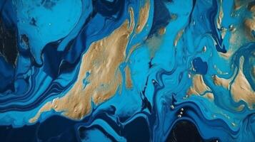 un' blu e oro marmo pittura con oro dipingere. ai generativo foto