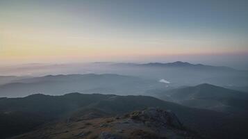 Visualizza a partire dal il superiore di montagna sfondo. ai generativo foto