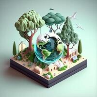 3d illustrazione di concetto ecologia, ai generativo foto